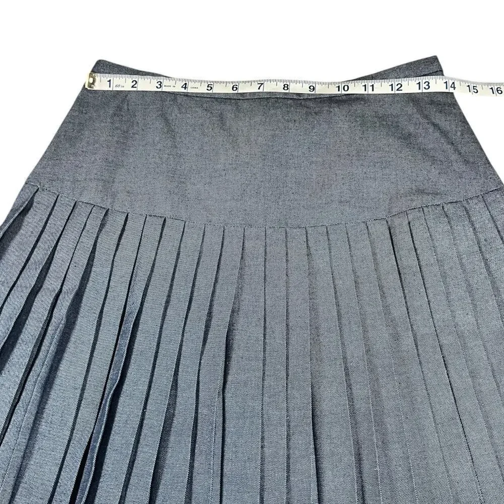 J.Crew Chambray Pleated Skirt Size 2 | Blue Jean Classic A-Line Cotton Blend